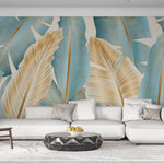 Tapet Personalizat Leaf cu frunze aurii si albastre - FREEDOM FEATHERS