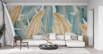 Tapet Personalizat Leaf cu frunze aurii si albastre - FREEDOM FEATHERS