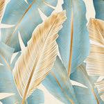 Tapet Personalizat Leaf cu frunze aurii si albastre - FREEDOM FEATHERS