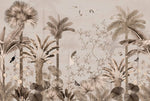 Tapet personalizat tropical cu jungla tropicala in nuante de roz cu plante si pasari orientale pink oriental jungle