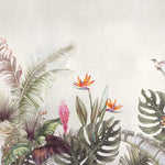 Tapet personalizat tropical cu jungla tropicala in nuante de verde portocaliu si roz aesthetic jungle