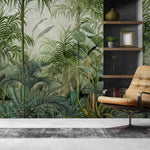 Tapet personalizat tropical cu straturi texturate in nuante vii de verde oferind o senzatie de profunzime si naturalete tropical texture light