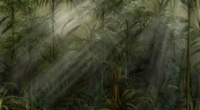 tapet personalizat tropical cu straturi texturate in nuante vii de verde inchis oferind o senzatie de profunzime si mister tropical texture dark