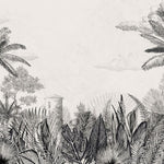 Tapet personalizat tropical cu un sketch de natura tropicala in tonuri neutre oferind un aspect rustic si elegant tropical sketch