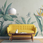 Tapet personalizat Tropical cu plante tropicale in nuante de verde si fundal bej - PARADISE TROPIC SKETCH