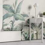 Tapet personalizat Tropical cu plante tropicale in nuante de verde si fundal bej - PARADISE TROPIC SKETCH