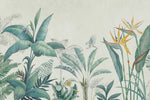 Tapet personalizat Tropical cu plante tropicale in nuante de verde si fundal bej - PARADISE TROPIC SKETCH