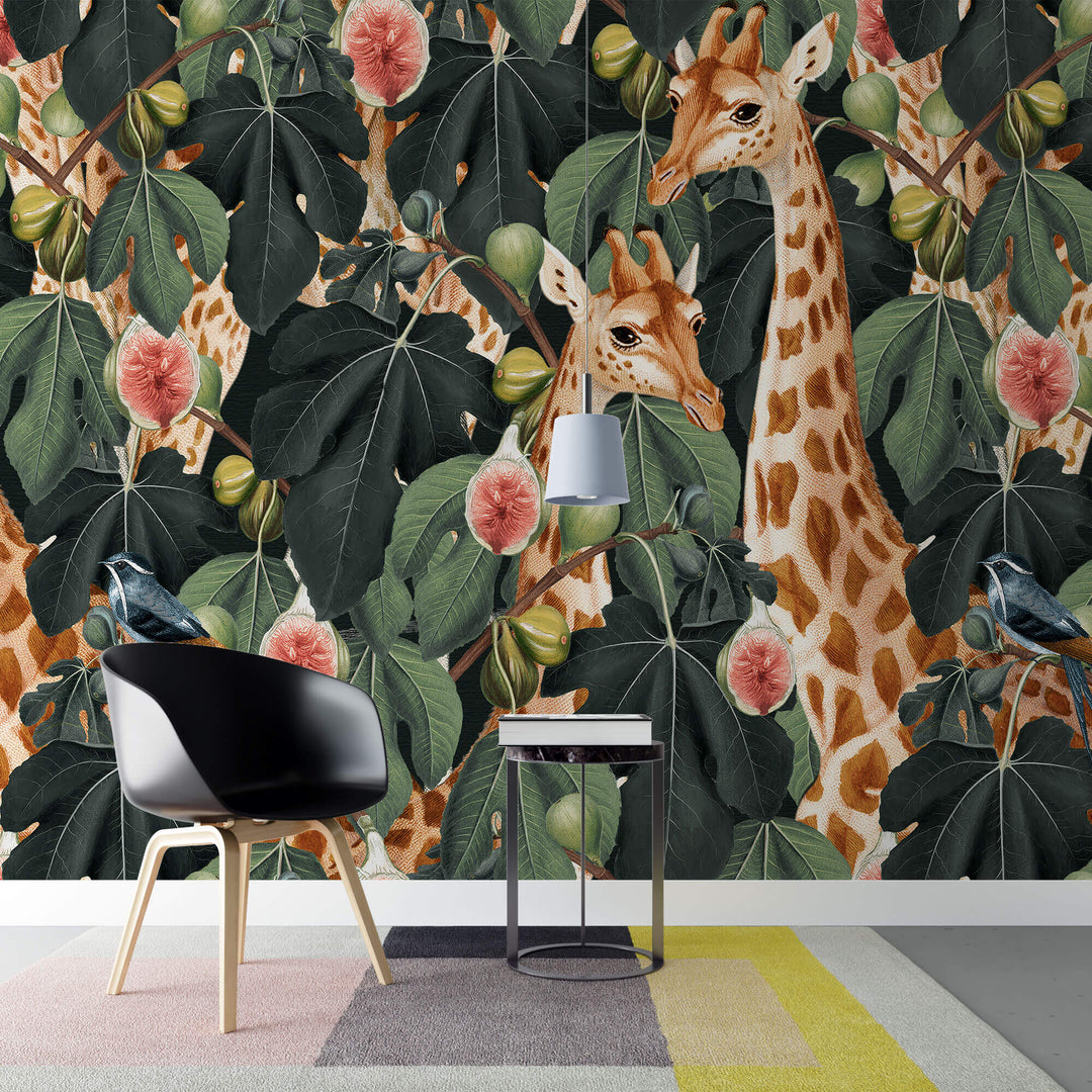 Tapet personalizat Tropical cu girafe si smochini - FIG GIRAFFE