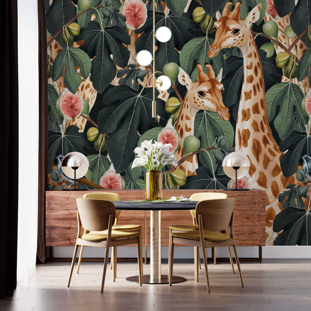 Tapet personalizat Tropical cu girafe si smochini - FIG GIRAFFE