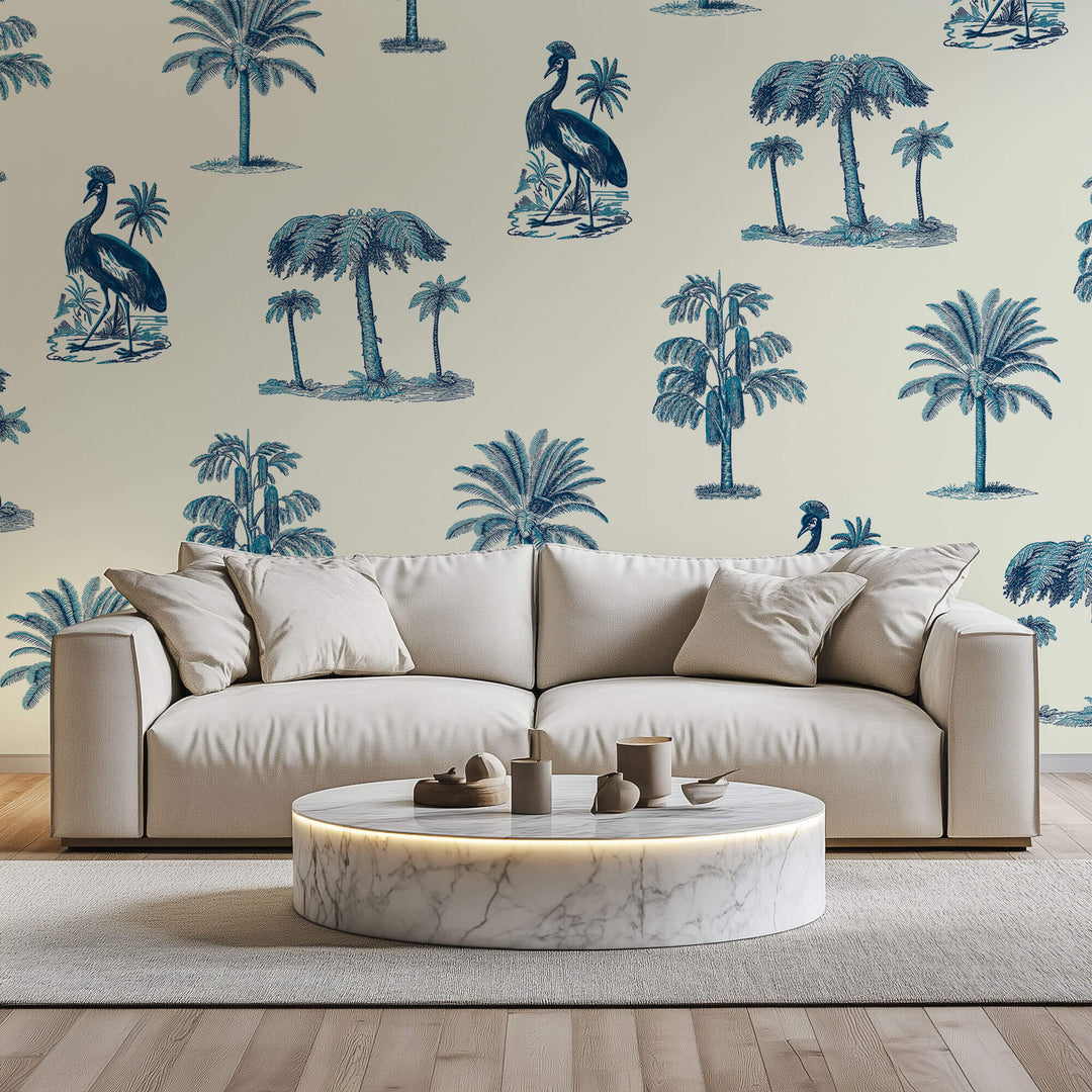 Tapet personalizat Tropical cu elemente tropicale in nuante de albastru - SUMMER VACATION
