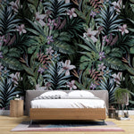 Tapet personalizat Tropical cu plante tropicale si flori de hibiscus - DARK PINKY TROPICAL