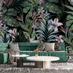 Tapet personalizat Tropical cu plante tropicale si flori de hibiscus - DARK PINKY TROPICAL