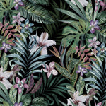 Tapet personalizat Tropical cu plante tropicale si flori de hibiscus - DARK PINKY TROPICAL
