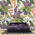 Tapet personalizat Tropical cu papagali si flori exotice - FRENZY PARROTS