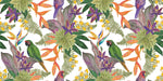 Tapet personalizat Tropical cu papagali si flori exotice - FRENZY PARROTS
