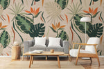 Tapet personalizat Tropical cu plante tropicale pe un fundal crem - BOHO TROPICAL LEAVES