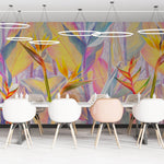 Tapet personalizat Tropical cu floarea paradisului in nuante vibrante de portocaliu si roz - FRENZY BIRD OF PARADISE
