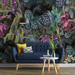 Tapet personalizat Tropical cu plante tropicale si pantere negre - PINK BLACK PANTHER