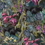 Tapet personalizat Tropical cu plante tropicale si pantere negre - PINK BLACK PANTHER