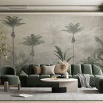 Tapet personalizat Tropical cu palmieri inalti si flori de margaritar - PEARL RAINFOREST