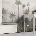 Tapet personalizat Tropical cu palmieri inalti si flori de margaritar - PEARL RAINFOREST