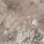 Tapet personalizat Tropical cu frunze tropicale si flamingo in nuante maronii - SEPIA TROPICAL FLAMINGO