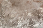 Tapet personalizat Tropical cu frunze tropicale si flamingo in nuante maronii - SEPIA TROPICAL FLAMINGO