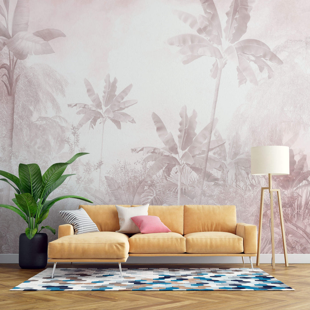 Tapet personalizat Tropical in nuante de roz - FADED PINK JUNGLE