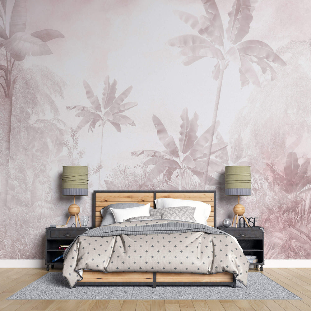 Tapet personalizat Tropical in nuante de roz - FADED PINK JUNGLE