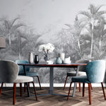 Tapet personalizat Tropical cu palmieri in nuante de gri - GREYSCALE TROPICAL FOG II