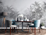 Tapet personalizat Tropical cu palmieri in nuante de gri - GREYSCALE TROPICAL FOG II