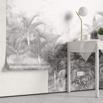 Tapet personalizat Tropical cu palmieri in nuante de gri - GREYSCALE TROPICAL FOG II