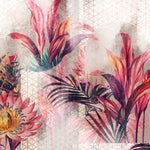 Tapet personalizat Tropical cu flori si plante tropicale roz - TROPICAL PINK ARCHES