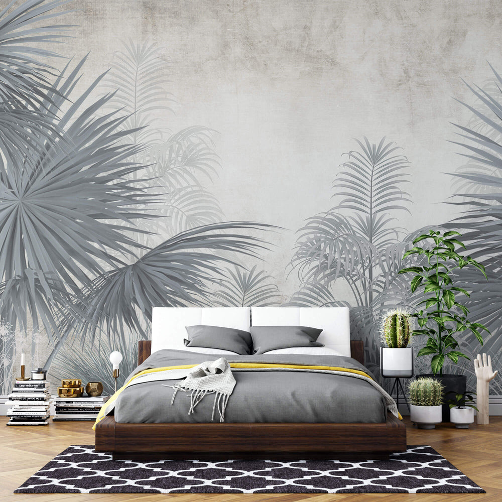 Tapet personalizat Tropical cu plante tropicale in nuante vernil gi - FADED SAGE PALMS