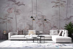 Tapet personalizat Tropical cu palmieri in nuante de roz si gri - PINK ACCENT PALMS