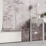 Tapet personalizat Tropical cu palmieri in nuante de roz si gri - PINK ACCENT PALMS