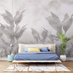 Tapet personalizat Tropical cu plante gri si flori de margaritar - TROPICAL LILY OF THE VALLEY
