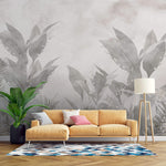 Tapet personalizat Tropical cu plante gri si flori de margaritar - TROPICAL LILY OF THE VALLEY