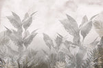 Tapet personalizat Tropical cu plante gri si flori de margaritar - TROPICAL LILY OF THE VALLEY