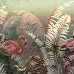 Tapet personalizat Tropical cu palmieri si flamingo roz - GREEN TROPIC FLAMINGO