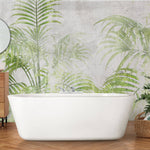 Tapet personalizat Tropical cu palmieri verzi pe un fundal gri texturat - CEMENT GREEN PALMS
