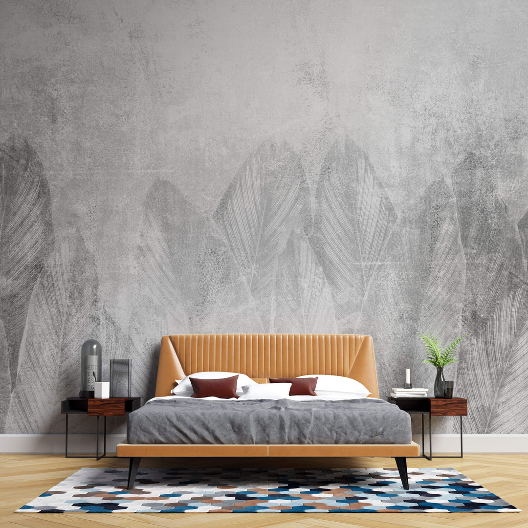Tapet personalizat Tropical cu frunze gri pe fundal texturat - GREY PRAYER PLANT