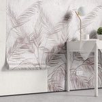Tapet personalizat Tropical cu frunze de palmier roz si fundal texturat de ciment - DECORATIVE WALL PALMS