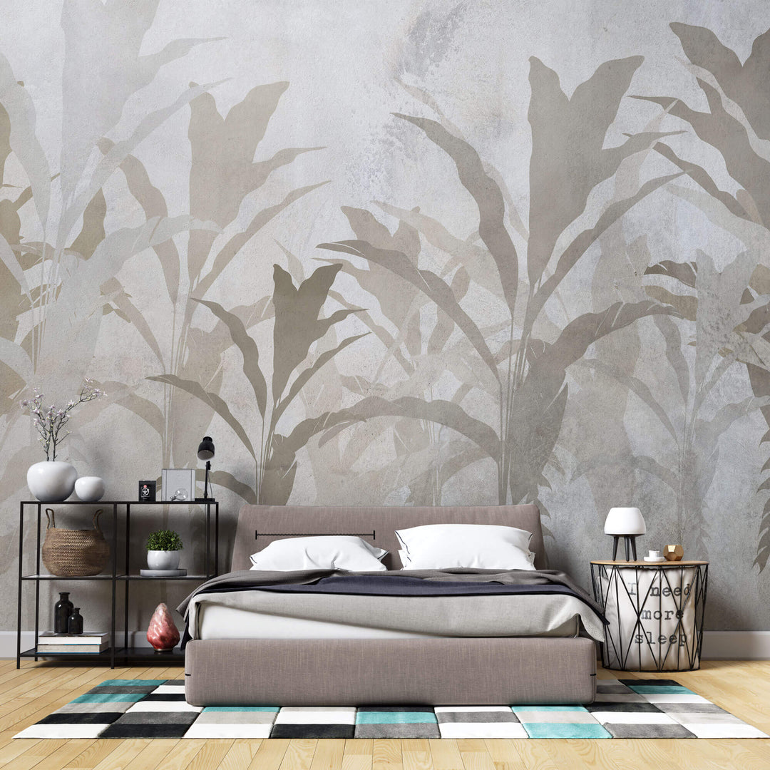 Tapet personalizat Tropical cu frunze de bananier bej - CONCRETE ABSTRACT JUNGLE