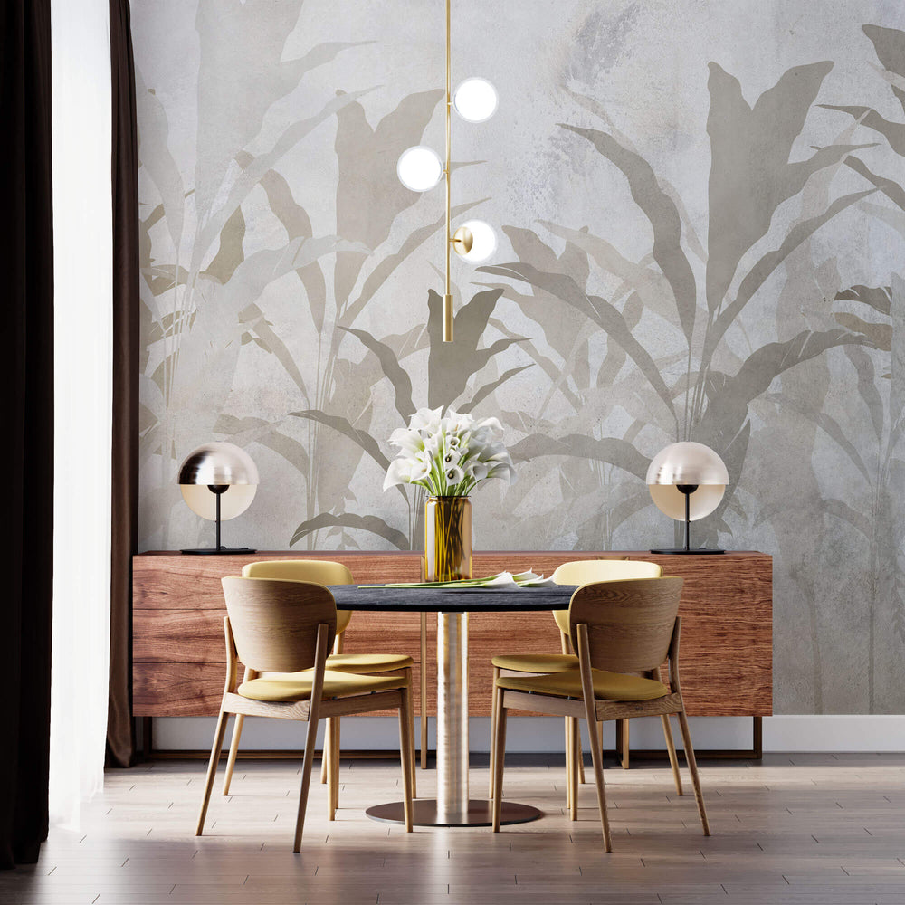 Tapet personalizat Tropical cu frunze de bananier bej - CONCRETE ABSTRACT JUNGLE