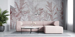 Tapet personalizat Tropical cu frunze de bananier roz pe un fundal texutrat de plaster - PLASTER ABSTRACT JUNGLE