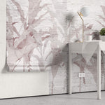 Tapet personalizat Tropical cu frunze de bananier roz pe un fundal texutrat de plaster - PLASTER ABSTRACT JUNGLE