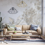 Tapet personalizat Tropical cu plante tropicale in nuante aramii - BRASSY JUNGLE