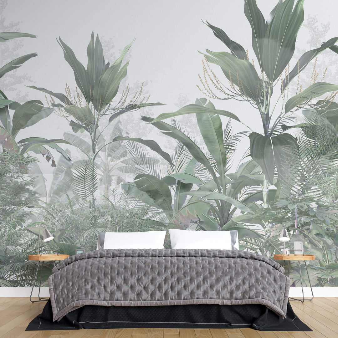 Tapet personalizat Tropical cu plante verzi si cer innorat - GREEN HUMID JUNGLE