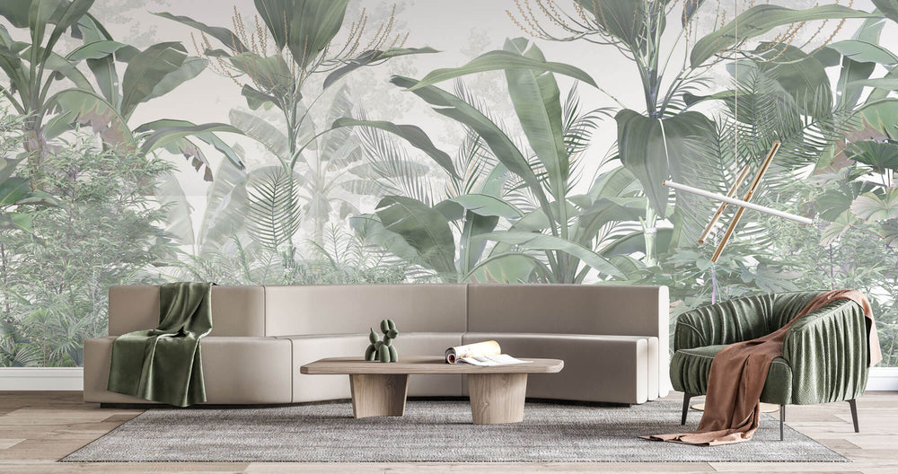 Tapet personalizat Tropical cu plante verzi si cer innorat - GREEN HUMID JUNGLE